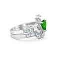 thumbnail image 2 of Two Piece Claddagh Band Set Heart Ring Green Emerald CZ 925 Sterling Silver Size 4, 2 of 3