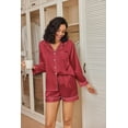 thumbnail image 2 of Ekouaer Satin Pajama Set for Women Button Down Pj Set Long Sleeve Top and Shorts 2 Piece Loungewear Summer Soft Sleepwear, 2 of 6