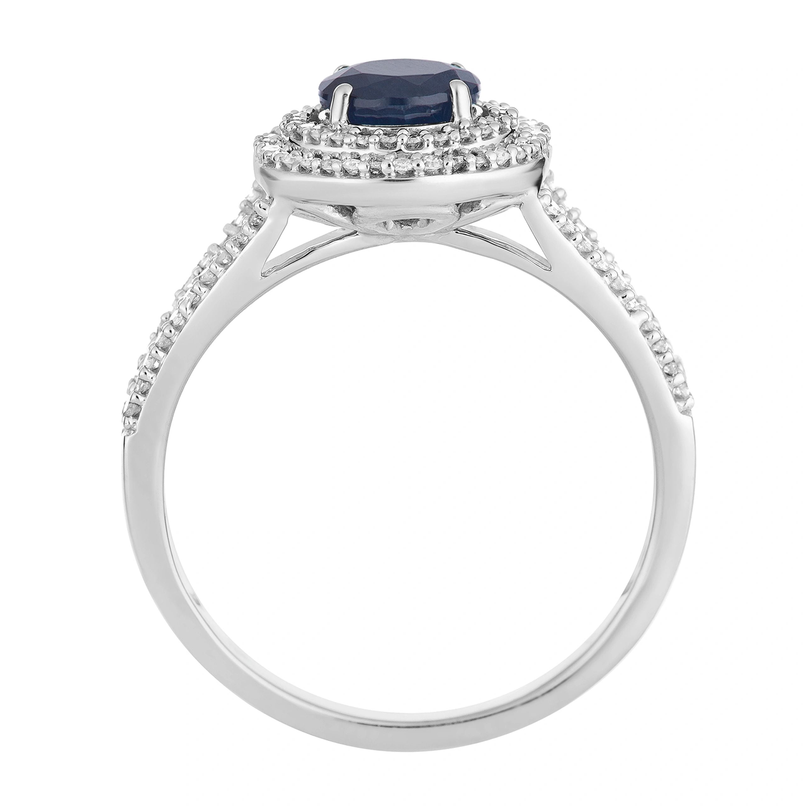 10k White Gold Sapphire & 1/3 Carat T.W. Diamond Halo Ring