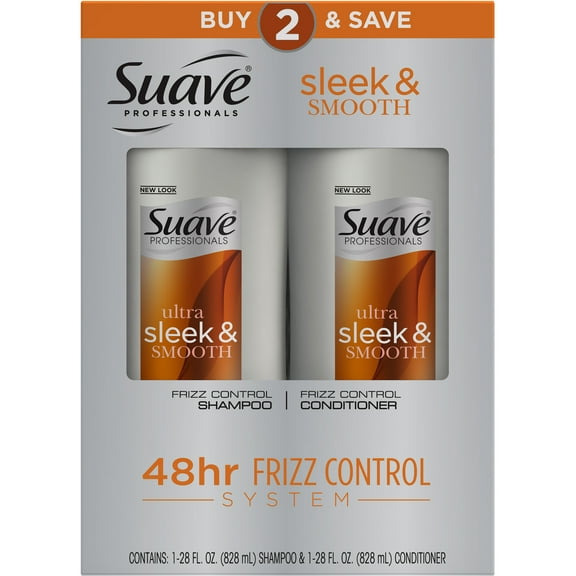 Suave Sleek 2-in-1 Shampoo & Conditioner, 28 Oz, 2 Ct