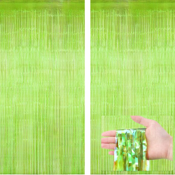 Serpentinas de lámina de color verde neón Fanfanwin de 1 x 2,5 m, 2 unidades