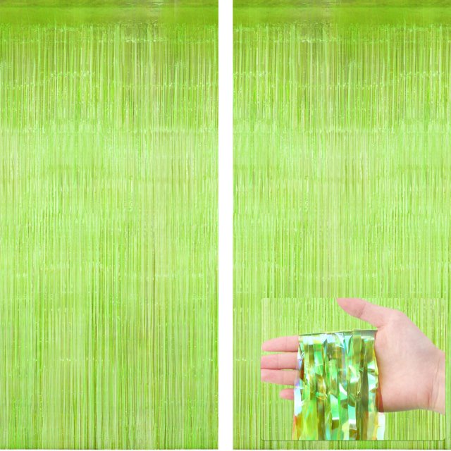 Serpentinas de lámina de color verde neón Fanfanwin de 1 x 2,5 m, 2 unidades