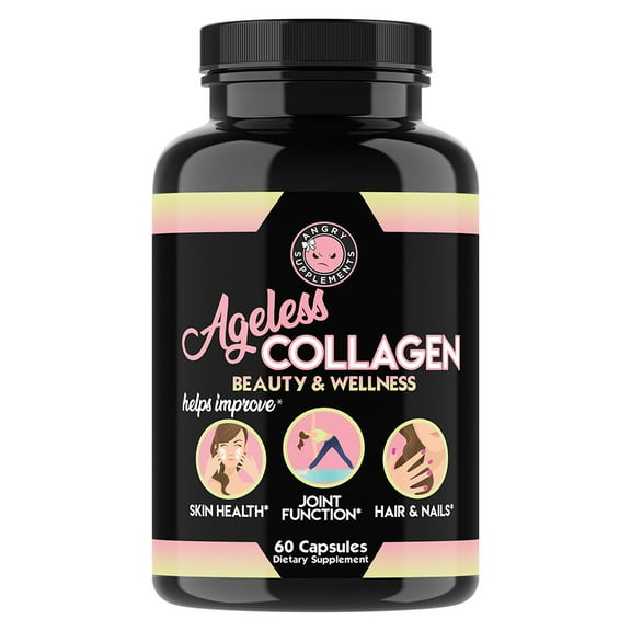 Angry Supplements Ageless Collagen for Healthy Skin, Joints, Hair & Nails, Capsules, 60ct