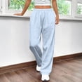 thumbnail image 4 of Linen Pants Women Elastic Waist Straight Leg Petite Beach Striped Pant Summer Casual Lounge Trousers Blue S, 4 of 6