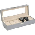 thumbnail image 4 of 6 Slot Leather Watch Box Watch Case Display Case Organizer Glass Jewelry Storage - Grey, 4 of 7