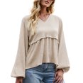 thumbnail image 1 of Blusa casual de mujer con volantes, manga larga de linterna, cuello en V, blusa boho, camisa Abanopi Medio, 1 of 7