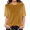 thumbnail image 2 of Rhuody Tops For Womens Short Sleeve Round Neck T Shirt With Sequin Applique Sparkling Blouse T Shirt Elegant Wear Yellow Xl, 2 of 4