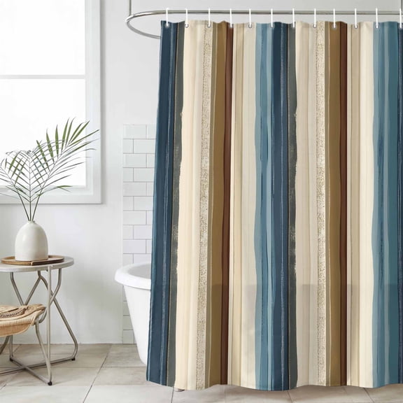 Bathroom Shower Curtain Abstract Pin Stripes Linen Waterproof Shower Curtains with Hooks, Vertical Stripe Blue Brown Bath Curtains Bathtub Curtain Home Decor 36x72in