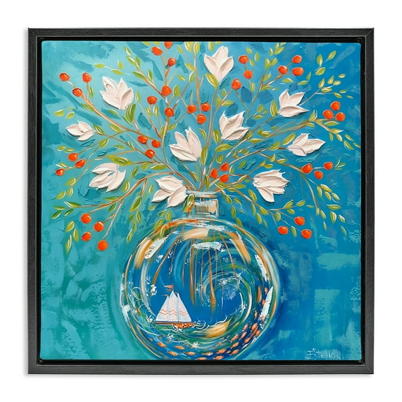 Stupell Industries Sailing Ship Flower Vase Plants & Flowers Painting Black Floater Framed Canvas Art Print Wall Art, 18 x 18