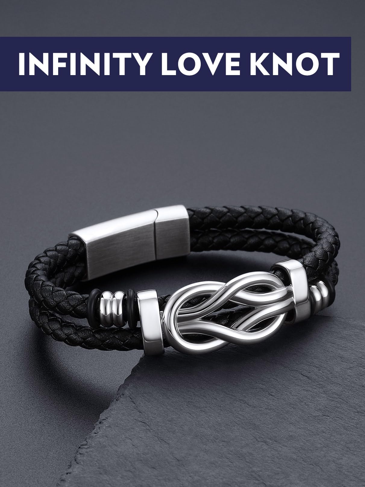 Bandmax Infinity Knot Black Leather Bracelet for Men photo 3