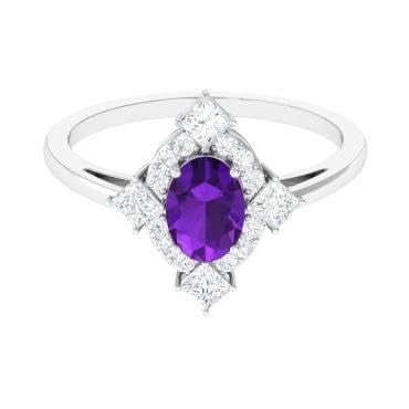 1.1ct Oval Amethyst Vintage Inspired Ring | 925 Sterling Silver Promise Ring for Women | Wedding, Engagement Bridal Rings | Mothers Day Gift