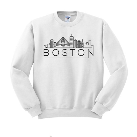 Skyline Boston Massachusetts Sweatshirt Unisex Large White