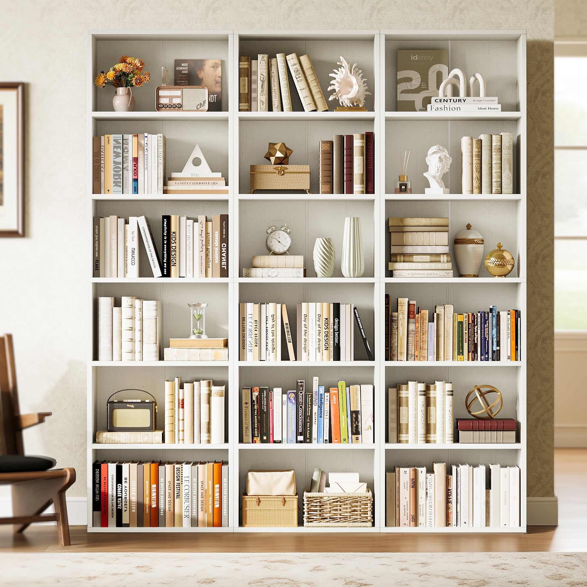 Casacomoda Tall Bookcase, Bookshelf, 6-Tier Display Storage Shelf, Space-Saving Bookshelf for Living Room, Bedroom, Home Office, White