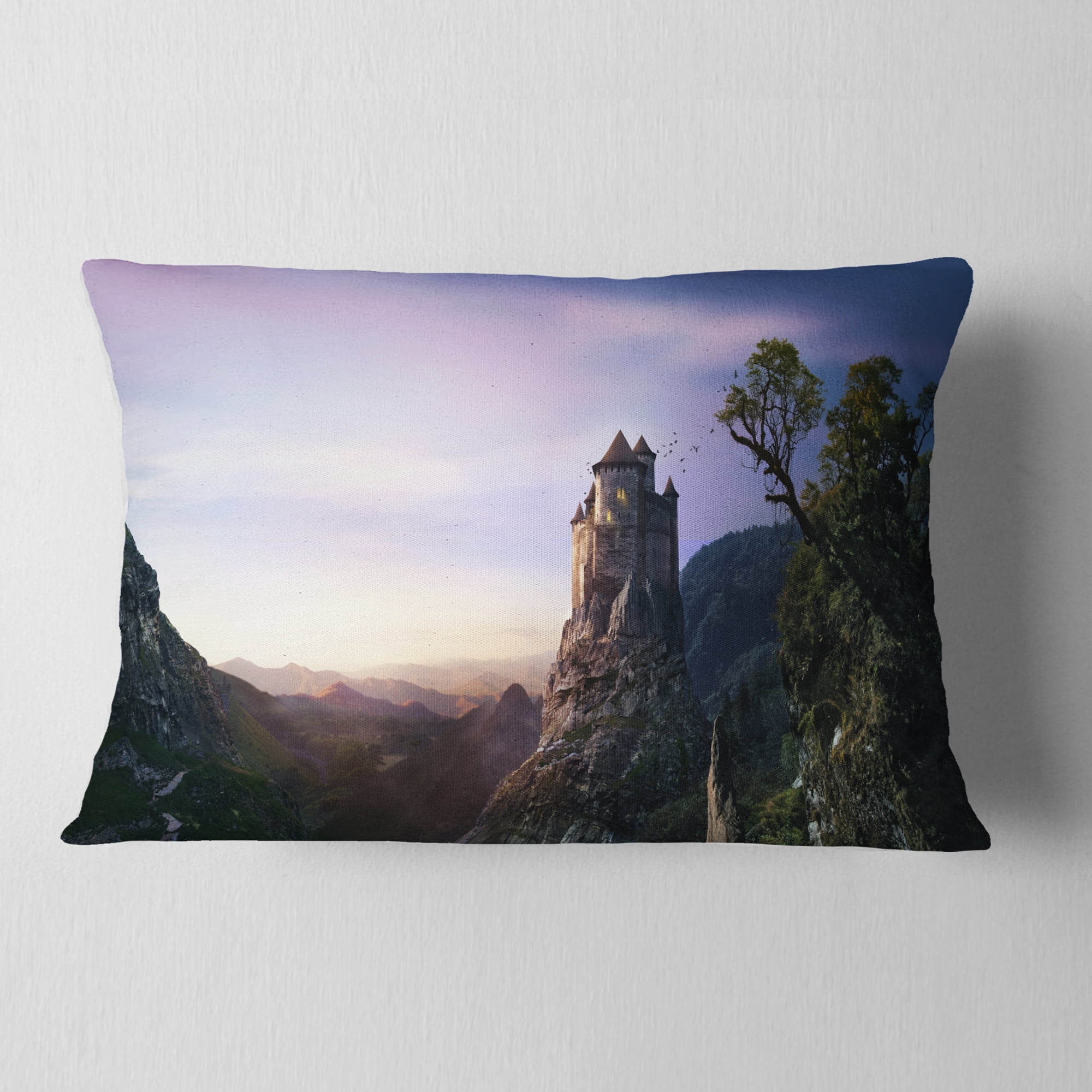 Designart Misty Castle Landscape - Photography Throw Pillow - 12x20