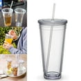 thumbnail image 3 of Vasos de plástico transparente de doble pared, reutilizables con tapa y pajita para adultos y niños, con aislamiento, sin BPA, 480 ml/16 oz., 3 of 6