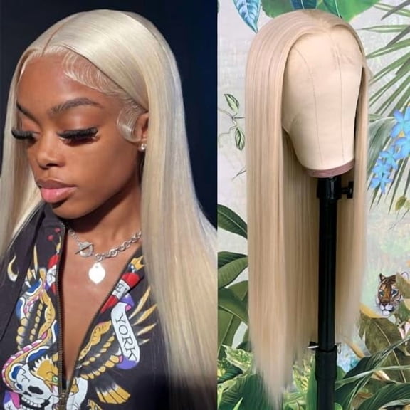 QD-TIZER Ash Blonde Hair Long Straight Synthetic Lace Front Wigs