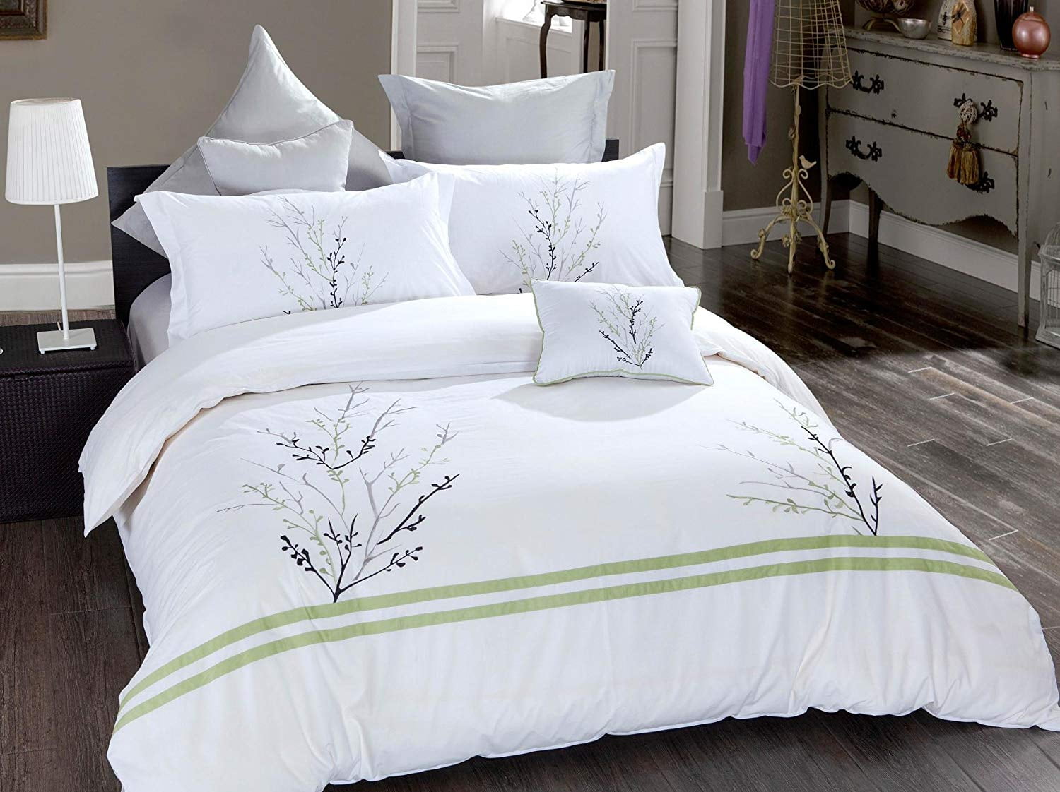 Legacy Decor 7 Pcs Poly Cotton Floral Embroidered Duvet Cover Bedding