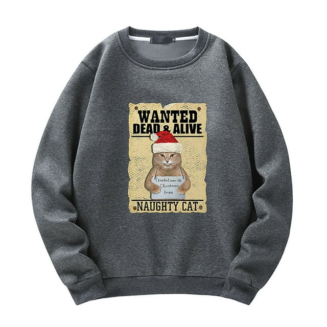 WREESH Chandail à Imprimé de Chat de Noël pour Hommes et Femmes, Automne et Hiver, Coupe Ample