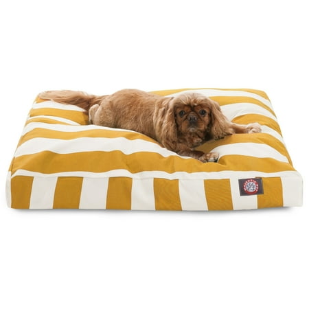UPC: 0788995514213 | Majestic Pet | Vertical Stripe Shredded Memory Foam Rectangle Pet Bed For Dogs  Removable Cover  Yellow  Medium