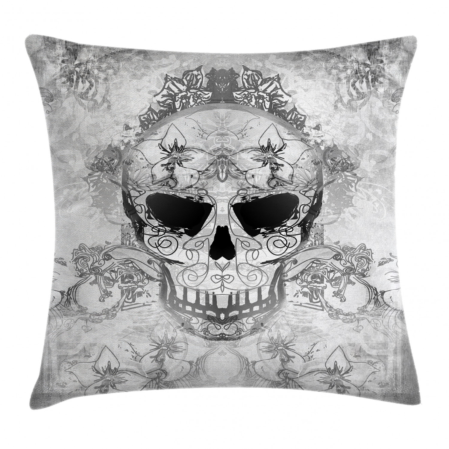 Day Of The Dead Decor Throw Pillow Cushion Cover, Skull with Oriental Paisley Decor Festive Celebration Print, Decorative Square Accent Pillow Case, 16 X 16 Inches, Light Grey and White, by Ambesonne - image 1 of 2
