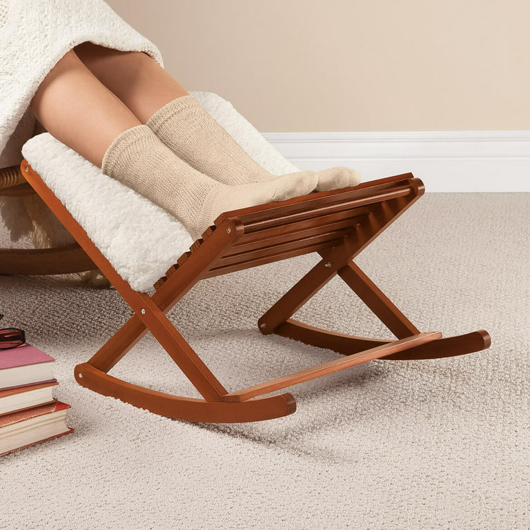 Home District Folding Foot Rest - Wood Rolling Collapsible Cushioned F