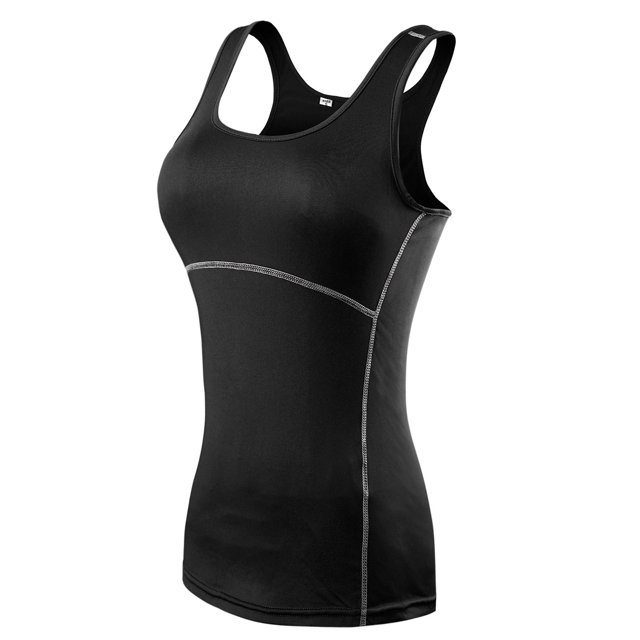 TOPTIE Yoga Racer Back Tank Top, Athletic Compression Tank, Junior-Black-L