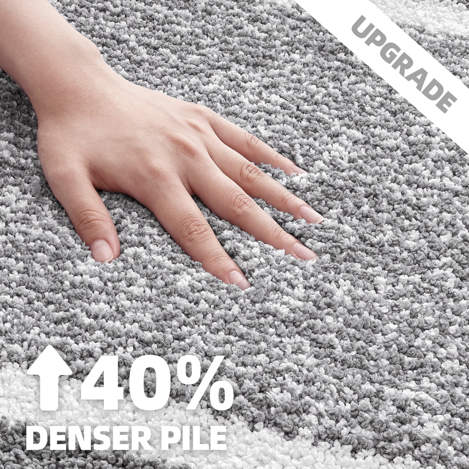 PABUBE Bathroom Rug, Soft Absorbent Bathroom Mat and Bath Mat, Premium Microfiber Shag Bath Rug Machine Washable (16"x24",Grey and White)