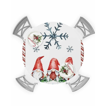 

Round Tablecloth with Elastic Christmas Cute Gnome Big Snowflake Waterproof Stain-proof Table Cover Wipeable Fitted Table Cloths for 36 -44 Round Tables Dining Kitchen Indoor Outdoor Use