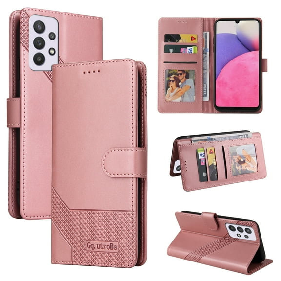 Dteck for Samsung Galaxy A33 5G 6.4" 2022 Case, PU Leather Flip Wallet Case with 3 Cart Slots and Kickstand Shockproof Protective for Samsung Galaxy A33 5G Ladies Girls Women Boys Men, Rosegold