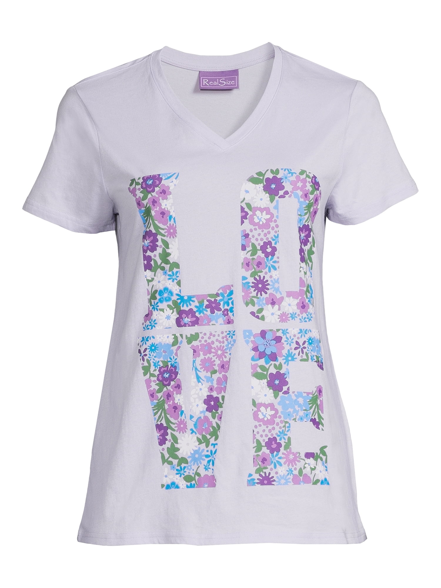RealSize Women's V-Neck Graphic Tee with Short Sleeves, Sizes XS-3XL