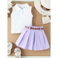 thumbnail image 3 of Bagilaanoe 2Pcs Toddler Baby Girls Summer Clothes Ribbed Sleeveless Tank Tops + Pleated Skirts with Belt 6M 12M 18M 24M 3T 4T 5T Kids Casual Skirt Set, 3 of 8