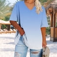 thumbnail image 5 of Trendy Plus Size Tops for Women Short Sleeve Gradient Color V Neck Blouses Loose Fit Tunic Top Casual Tshirts (3XL, Light Blue #A), 5 of 7