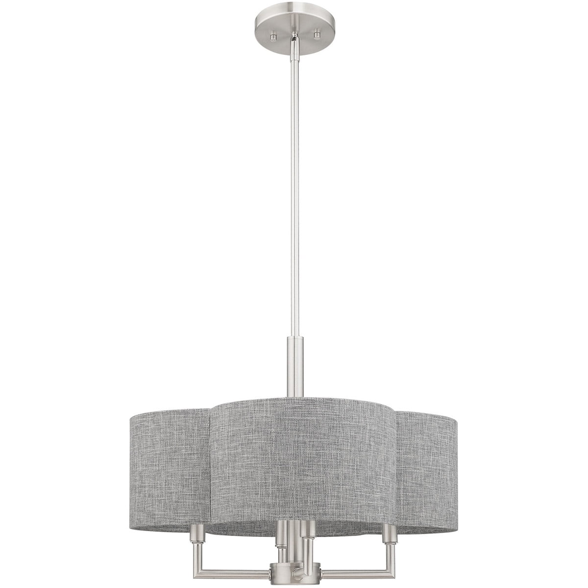 4 Light Brushed Nickel Pendant Chandelier with Hand Crafted Gray Fabric Hardback Shade