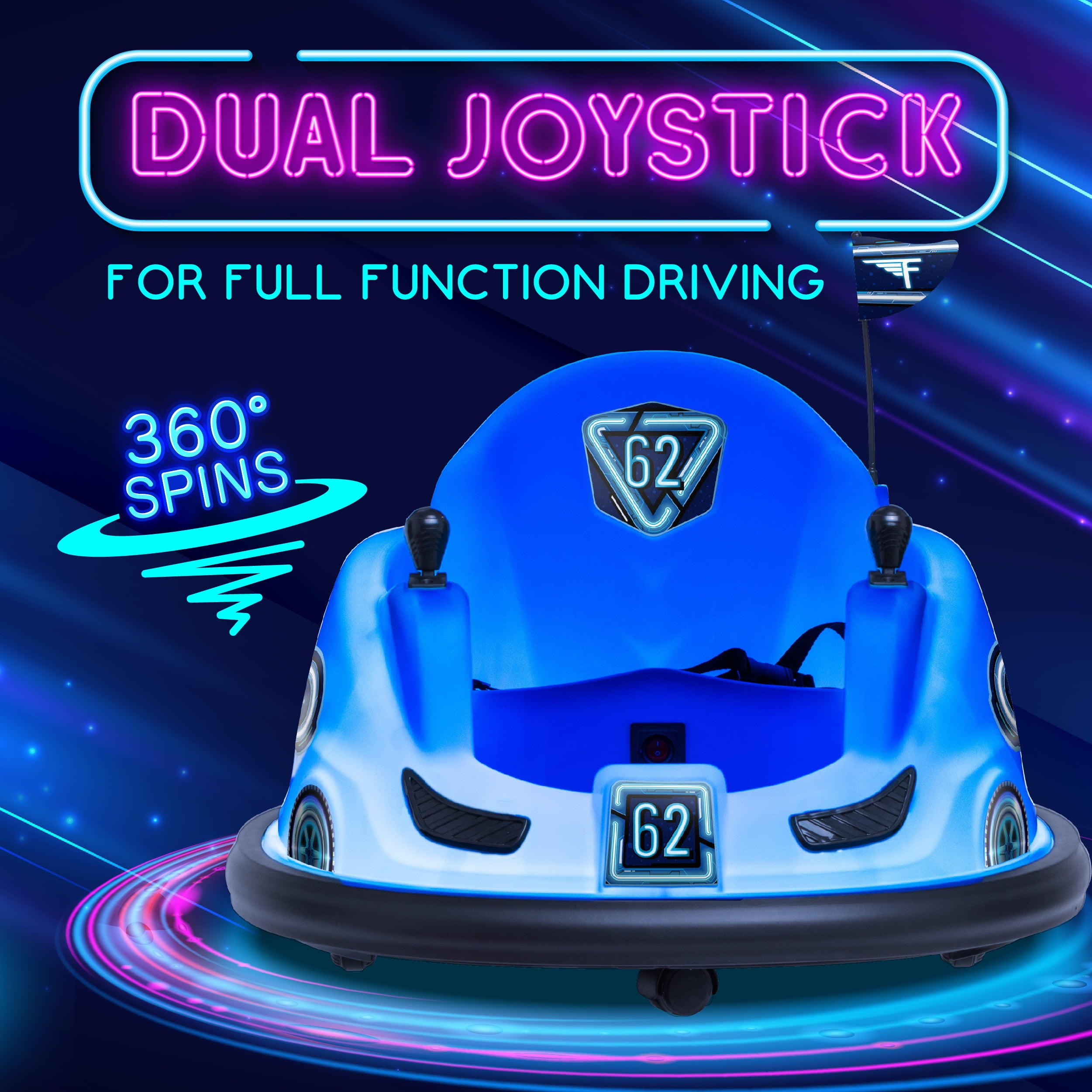 6V Blue Glow Bumper Car, Battery Powered Ride on for Children, Ages 1.5+, by Flybar