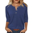 thumbnail image 2 of Qwertyu Womens Tops 3/4 Sleeve V Neck Button Down Henley Shirts Business Casual Basic Tees Summer Top 2026 Navy M, 2 of 5