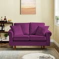 thumbnail image 1 of Modern Loveseat Sofa with 2 Pillows, Velvet Upholstered Love Seats Couch for Small Living Room, Bedroom, Apartment, Easy-Assembly, Purple, 1 of 8