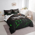 thumbnail image 4 of Feelyou Cartoon Game Console Bedding Comforter Set 7 Pieces for Kid, Glowing Honeycomb Abstract Full Bedding Set, Neon Green Orange Reversible Fitted Sheet Flat Sheet, Ultra Soft Bedroom Decor, 4 of 9