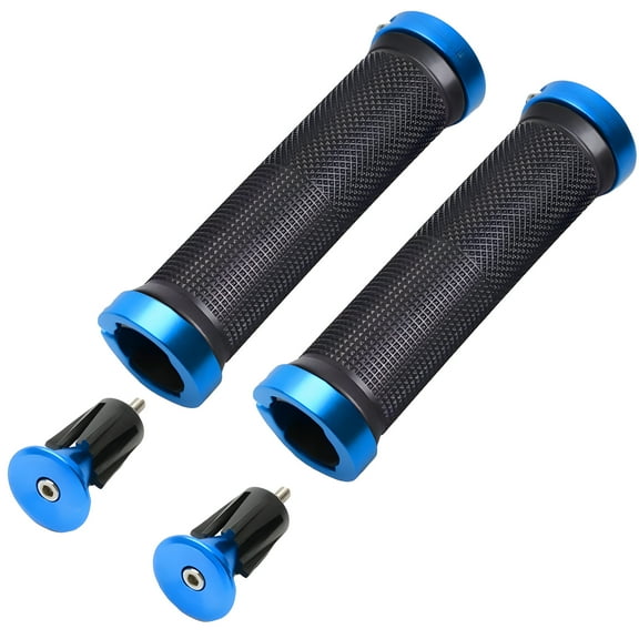 JacobsParts Double-Sided Aluminum Locking Bicycle Mountain Bike Handlebars Grips with Alloy Bar End Plugs, Blue