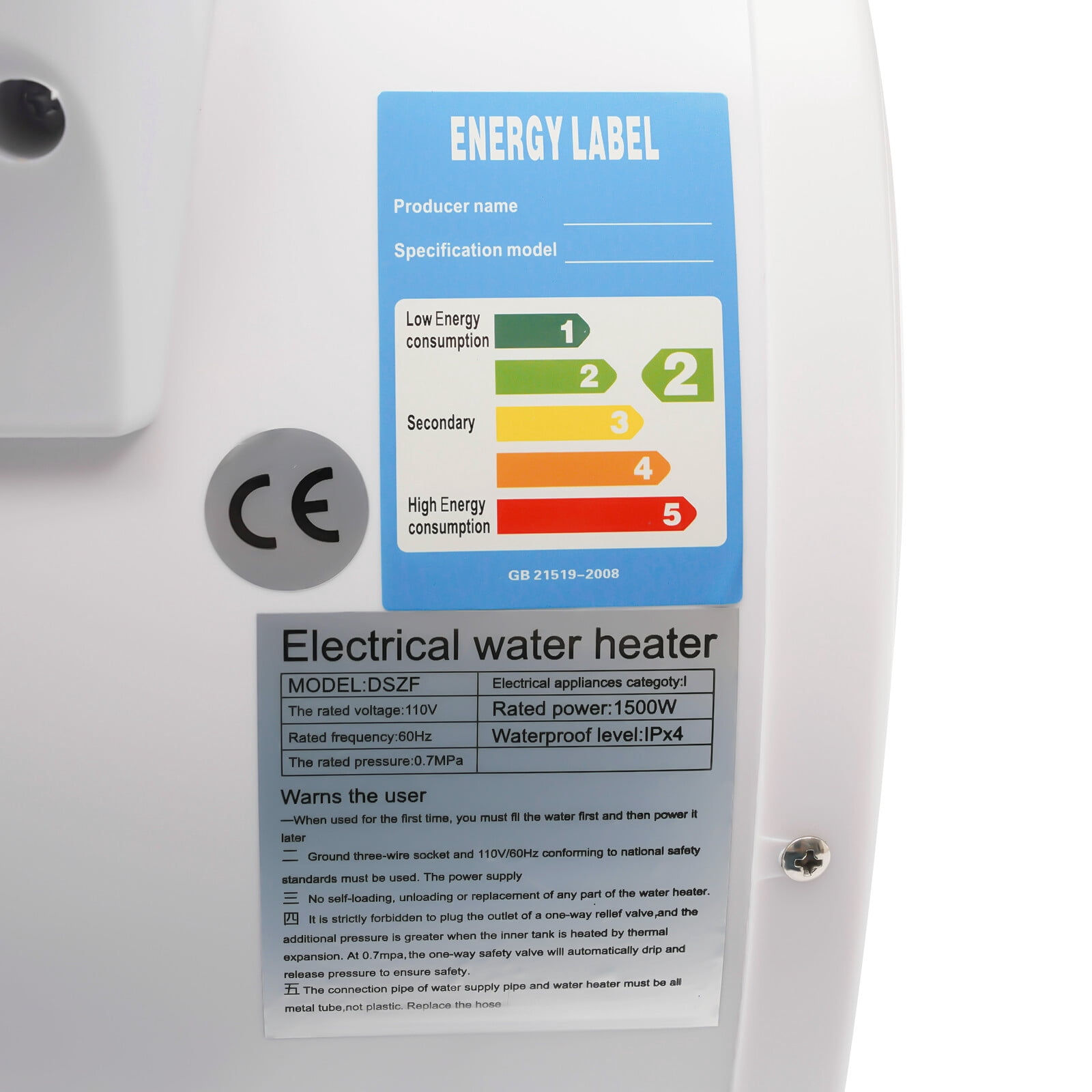 Miumaeov 35L Electric Tank Water Heater Wall-mounted Hot Water Heater with Shower Kit 110V 1500W