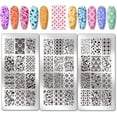 thumbnail image 1 of Juego de 3 placas para estampar uñas con textura floral (36 diseños diferentes): plantillas para manicura con motivos de hojas y plantas. Placa de acero inoxidable con imagen para uñas., 1 of 7