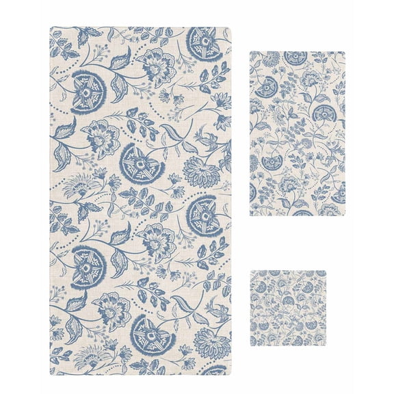 Blue Paisley Towel Set of 3, Soft Microfiber Bath Towels, Hand Towel, Washcloths, Vintage Boho Flower Botanical Leaf Branch Quick-Dry Absorbent Towels for Bathroom Kitchen Hotel Beach Gym Spa
