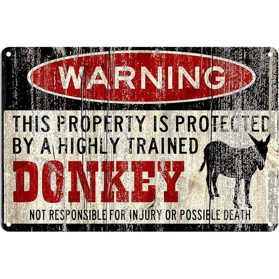 Donkey Sign Funny Metal Signs Donkey Warning Vintage Style Metal Sign Iron Painting for Indoor & Outdoor Home Bar Coffee Kitchen Wall Decor 8 X 12 Inch