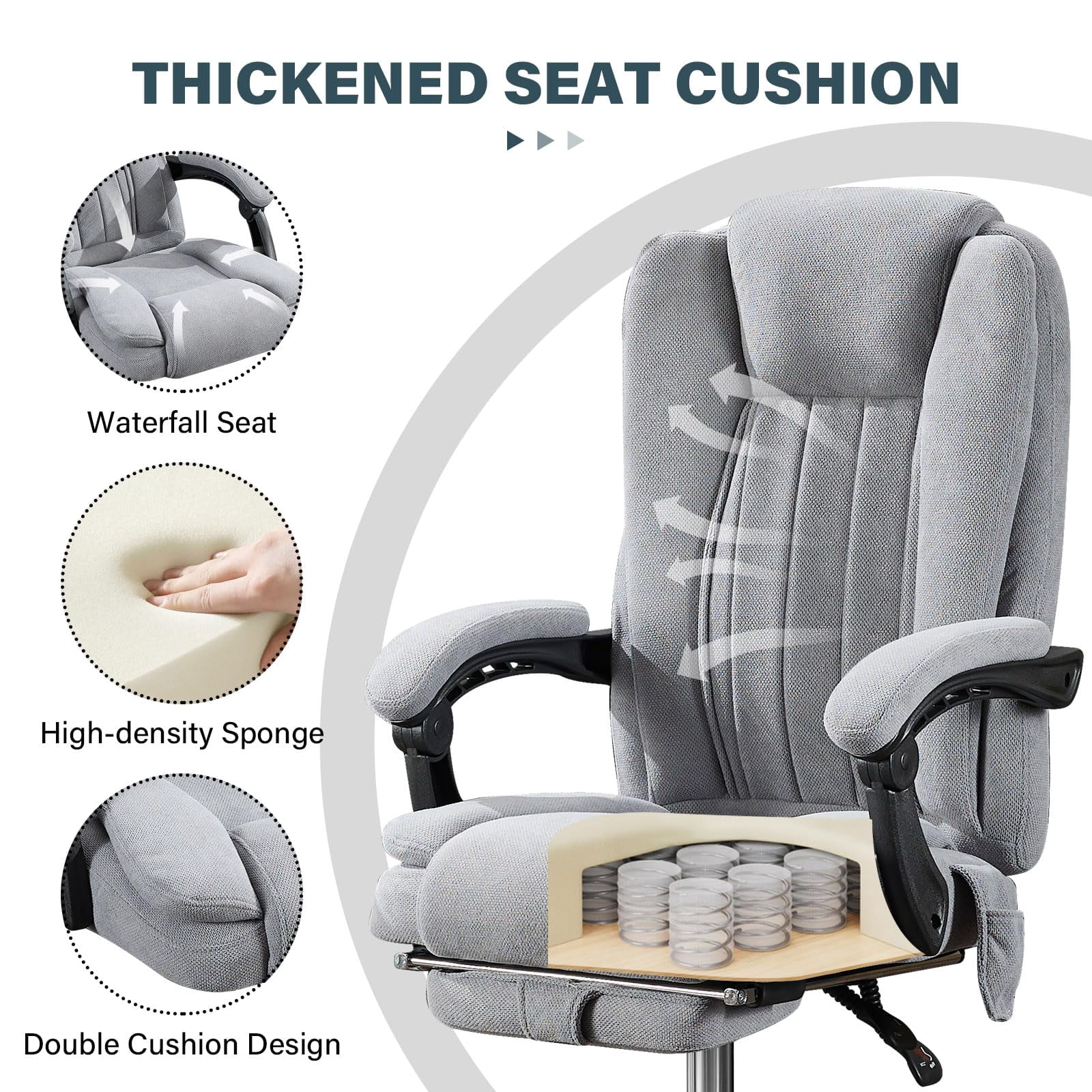 JONPONY Big and Tall Office Chair 500LBS Executive Office Chair Massage and Footrest Ergonomic Computer Desk Chair Reclining High Back Leather Office Chair Lumbar Back Support Swivel Rolling,Grey