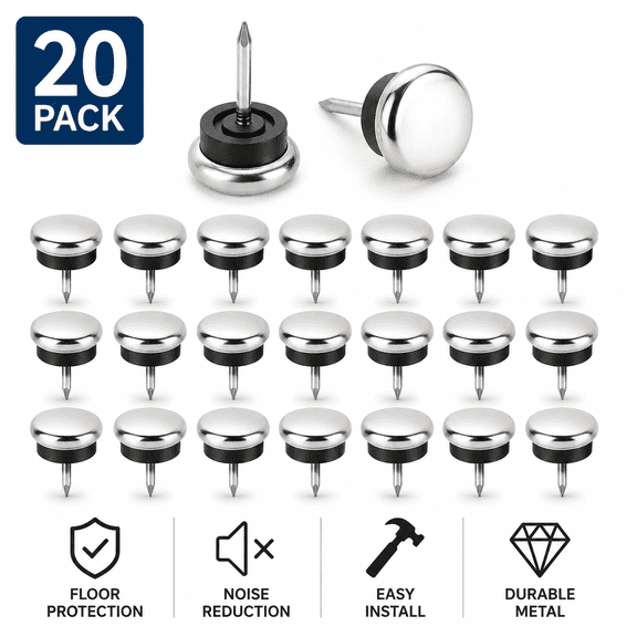 20-Pack 10x19mm Bright Silver Nail-On Furniture Glides, Metal Chair Leg Floor Protectors for Wooden Furniture Feet