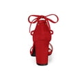 thumbnail image 2 of BLISSFUL STEP Women's Sandals Solid Summer Block Heels Lace up Sandals Red 8, 2 of 7