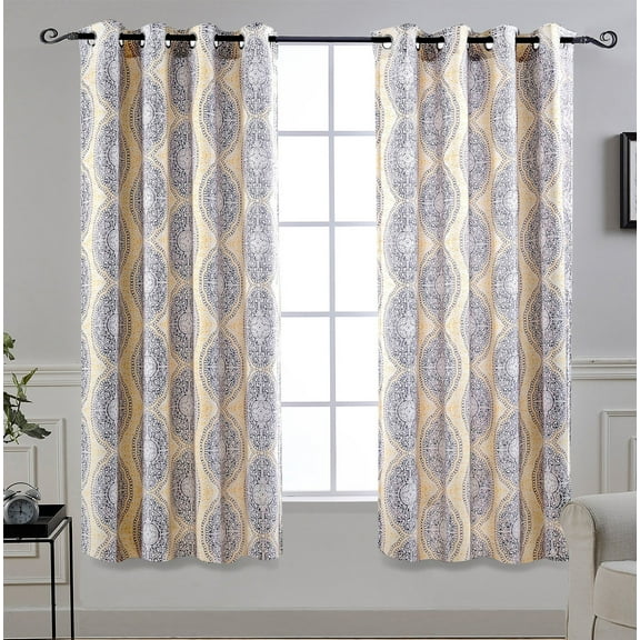 Driftaway Adrianne Thermal/Room Darkening Window Curtain Panel Pair(52"X63"Yellow/Gray)