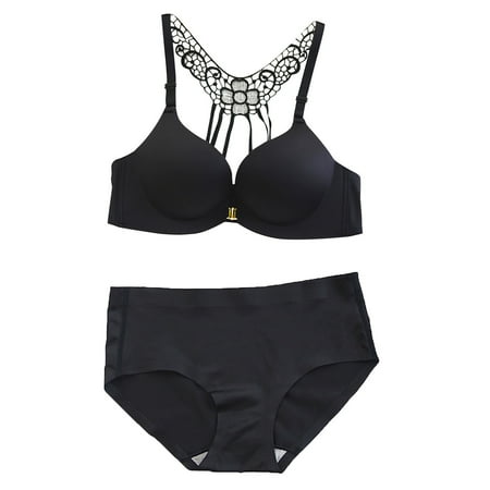 

AnuirheiH Women Lingerie Sets Sexy Leopard Print Beautiful Back Lace Bra Non-marking Bra Suit On Sale