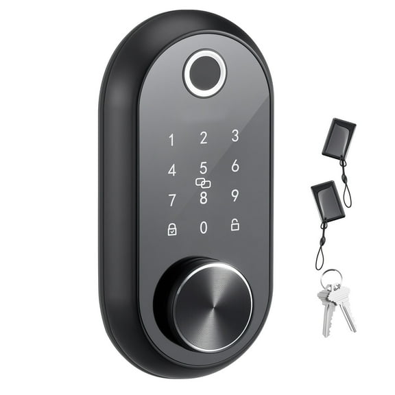 KFFKFF Fingerprint Door Lock with Biometric Access, Touchscreen Keypad, Auto Locking, Temporary Code Feature, Anti-Peeping Password, Keyless Entry System with IC Cards, Ideal for Homes and Apartments