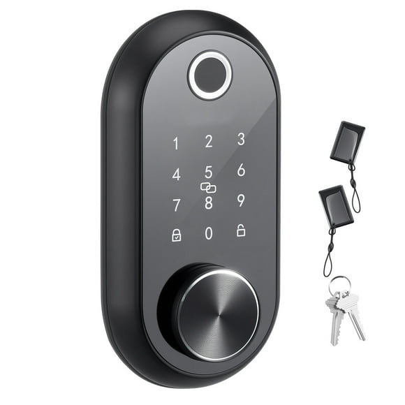 KFFKFF Fingerprint Door Lock, Electronic Biometric Deadbolt with Touchscreen, Auto Locking, One-Time Code, Anti-Peeking Password