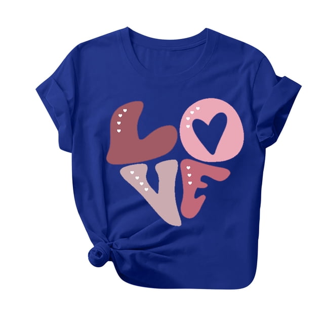 Diufon Hauts de la Saint-Valentin pour Femmes Décontracté Tendance Manches Courtes Col Rond Chemise Mignonne Imprimée Graphique Chandail Blouse
